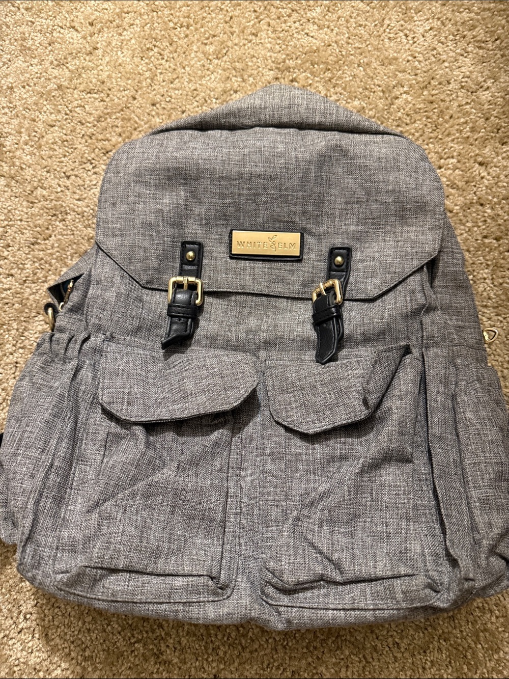 White & Elm Heather Gray Women's Backpack with Gold Accents